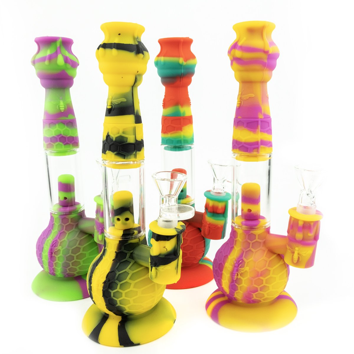 9" Honeycomb Silicone and Glass Water Pipe with Percolator