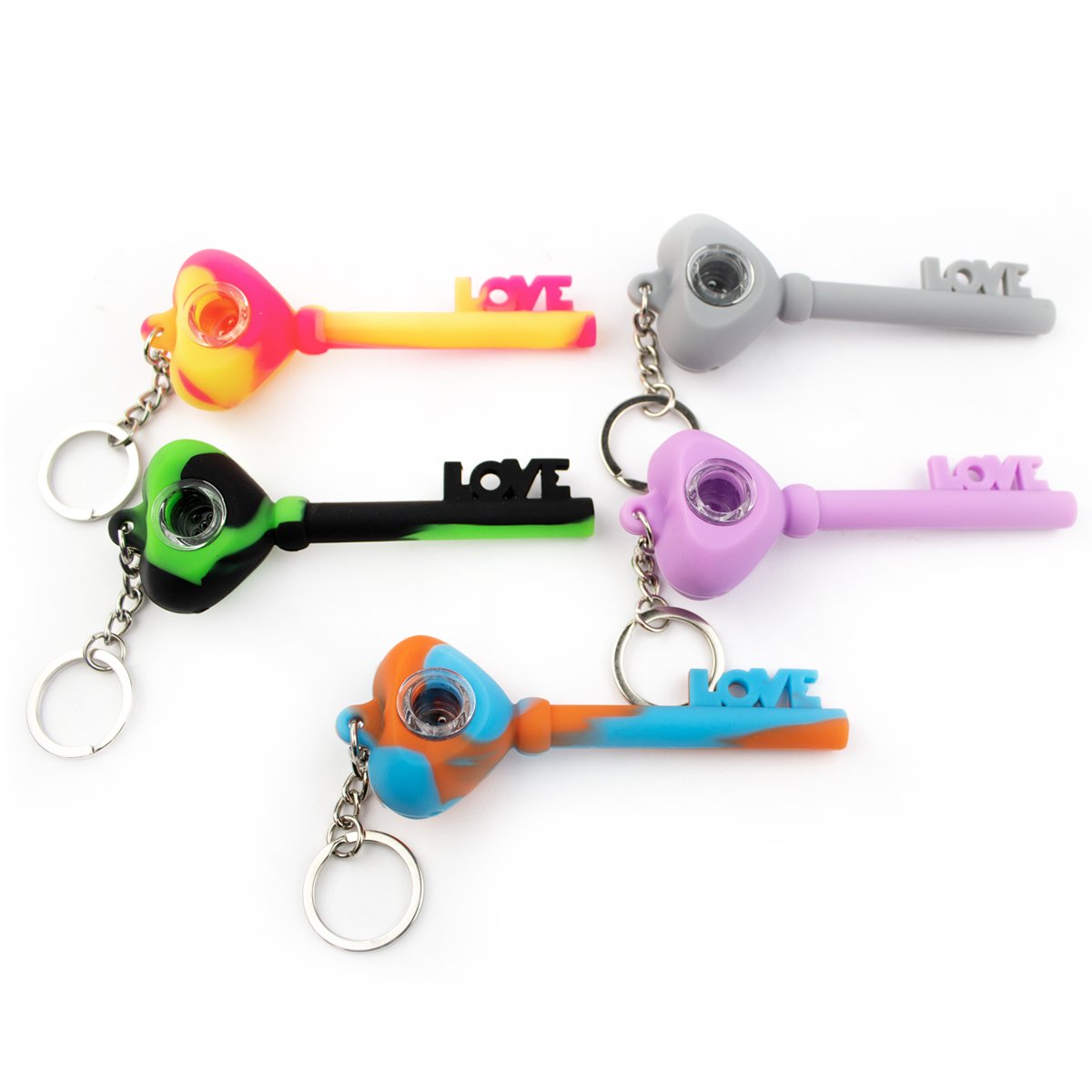 4 Key of Love Silicone Hand Pipe with Glass Bowl