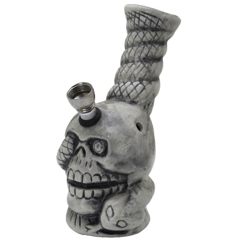 6" Skull & Snake Ceramic Water Pipe